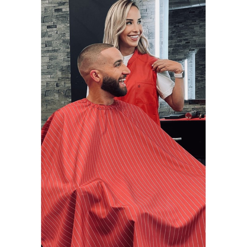 CAPA DE CORTE PREMIUM ROJAS RAYAS BARBER STRONG