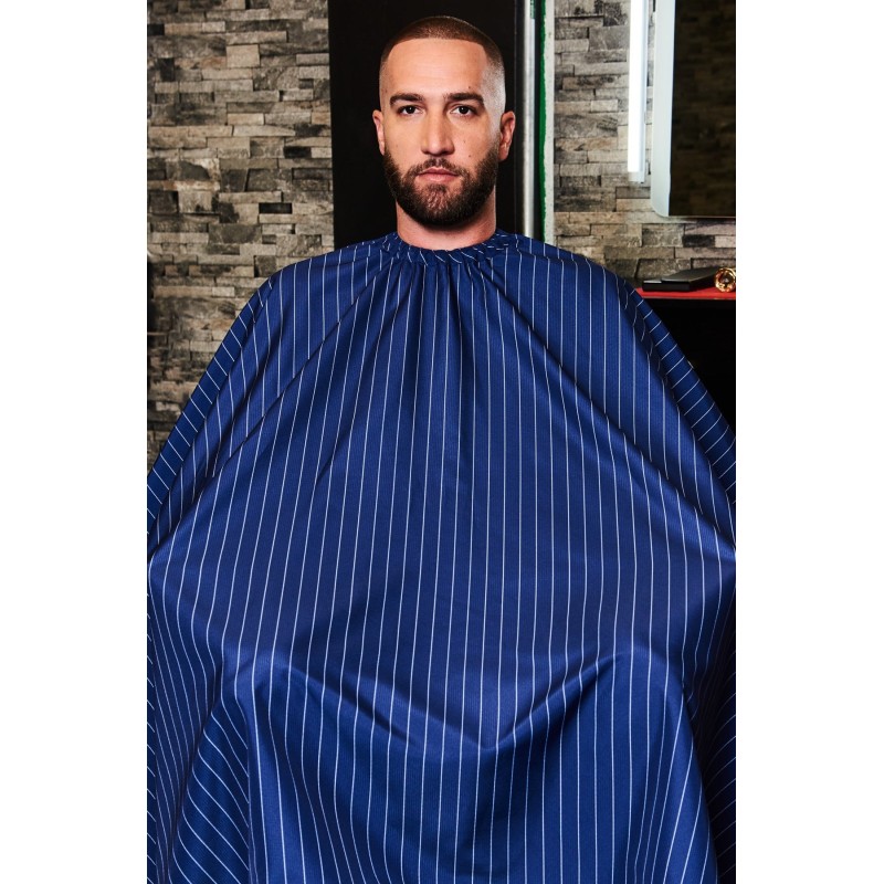 CAPA DE CORTE PREMIUM AZUL RAYAS BARBER STRONG