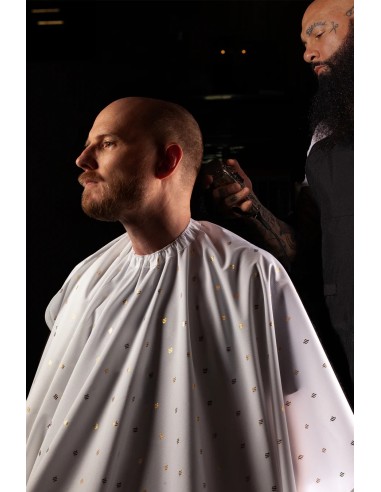 BARBER GOLD SHIELD WHITE CAPE BARBER STRONG