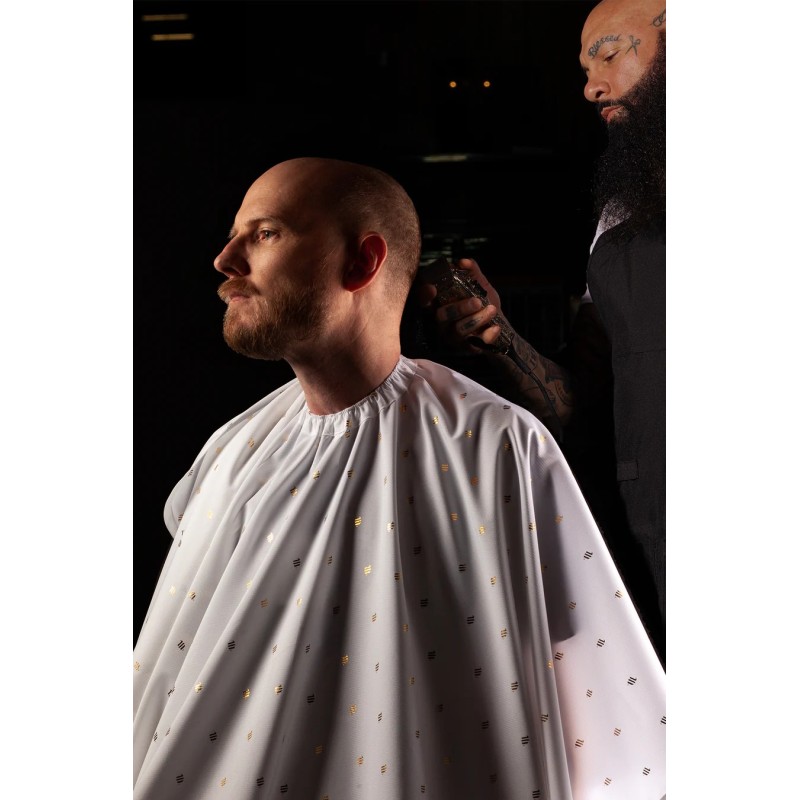 BARBER GOLD SHIELD WHITE CAPE BARBER STRONG