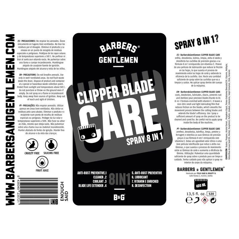 SPRAY PARA MÁQUINAS 8EN1 CLIPPER BLADE CARE ByG