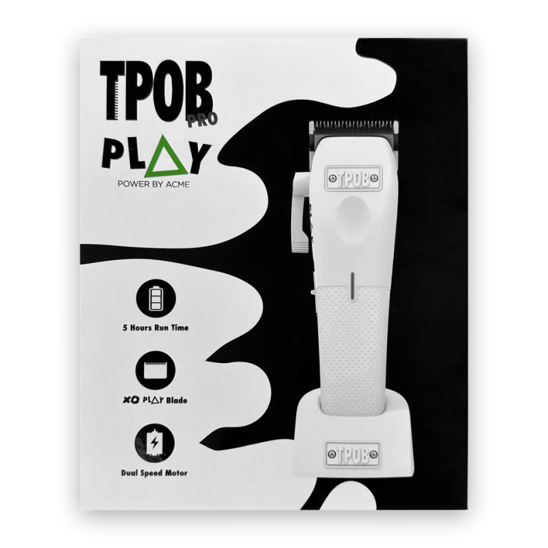 Cortadora profesional TPOB PLAY Clipper Whiteout en blanco — diseño ergonómico y alto rendimiento.